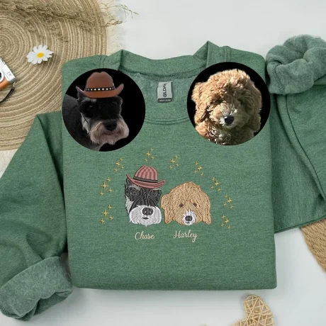 Pet İşlemeli Sweatshirt, Özel Pet Yüz Kapüşonlu Sweatshirt Tişört