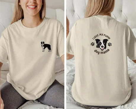 Önde ve Arkada Özel İşlemeli Evcil Hayvan Portresi Kapüşonlu Sweatshirt Tişört