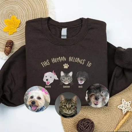 This Human Belongs to Dog Portre İşlemeli Kapüşonlu veya Sweatshirt Tişört