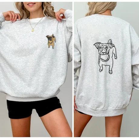 Sweatshirt Kapüşonlunun Önünde ve Arkasında Özel İşlemeli Evcil Hayvan Tüm Vücut Nakışı