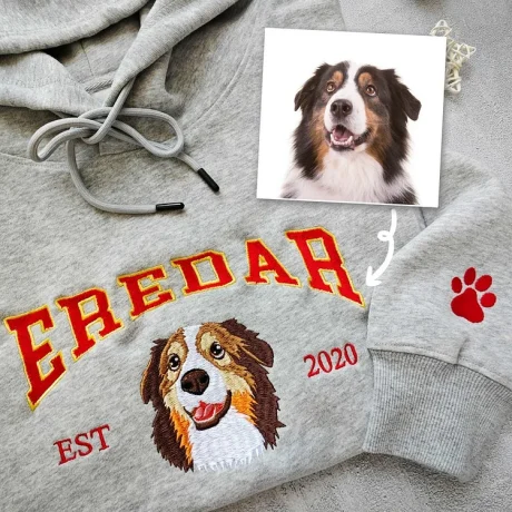 Özel Köpek Kapüşonlu Üstü İşlemeli Köpek İsmi, Kişiye Özel Pet Yüzlü Sweatshirt, Varsity Tarzı Kapüşonlu Üst