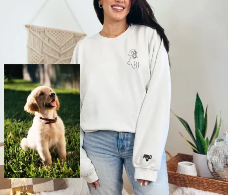 Özel İşlemeli Pet Portre Hoodie / Sweatshirt / T-shirt, Fotoğraftan Özel Köpek Nakışı