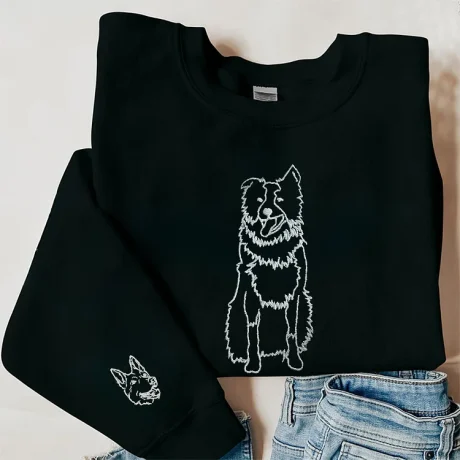 Kol ve Orta Göğüste Özel İşlemeli Evcil Hayvan Fotoğrafı Sweatshirt Kapüşonlu Tişört
