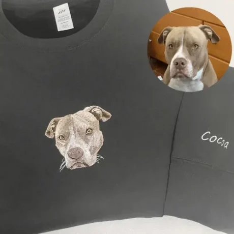 Özel Premium El Yapımı Evcil Hayvan Fotoğrafı Nakış Tişört Sweatshirt Hoodie