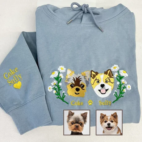 Kişiye Özel Pet Portre Nakışlı Sweatshirt Kapüşonlu Tişört