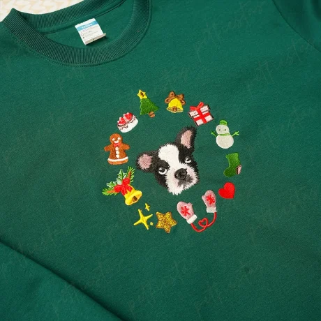 Şenlikli İşlemeli Unsurlara Sahip Özel Evcil Hayvan Portresi Noel Sweatshirt